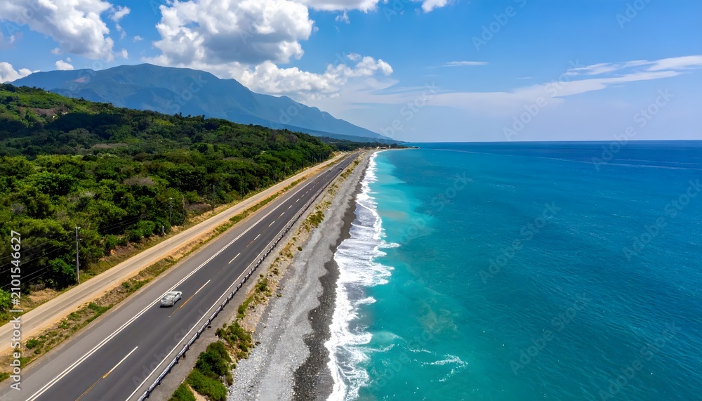 Obraz premium Scenic coastal highway by ocean water.
