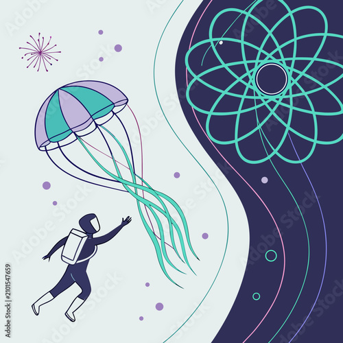 Canvastavla Astronaut floating in space with a jellyfish outer space zero gravity space expl