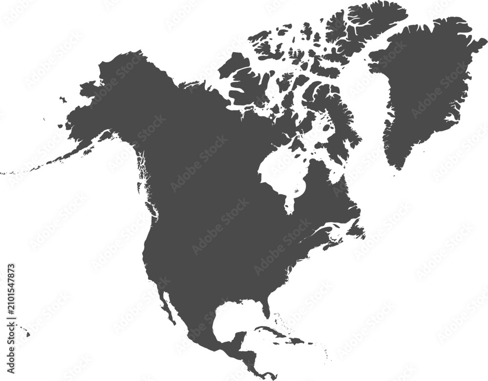 Obraz premium North America continent map silhouette isolated on transparent background. Ideal for educational geography or global.