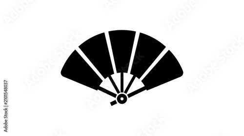 Black silhouette of a folding fan on a white background