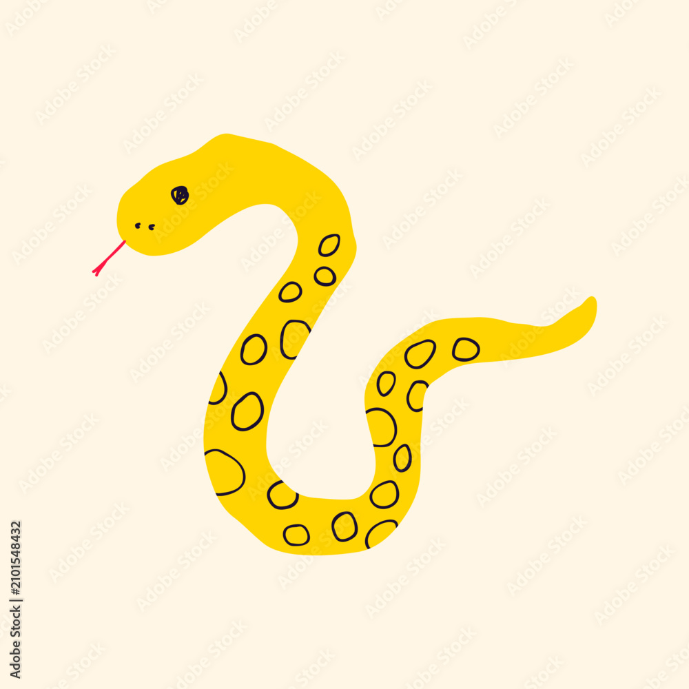 Fototapeta premium Cute Hand Drawn Snake Cartoon Vector Illustration. Friendly Reptile Character for Kids