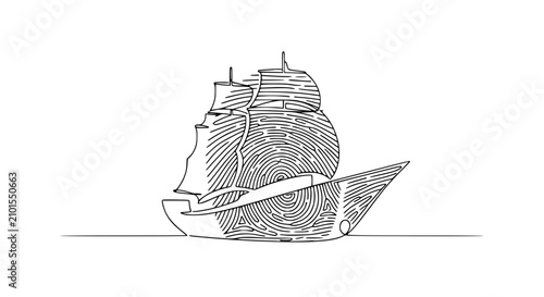 Quadro su tela Fingerprint Sailboat Illustration: Identity, Travel, and Discovery Concept