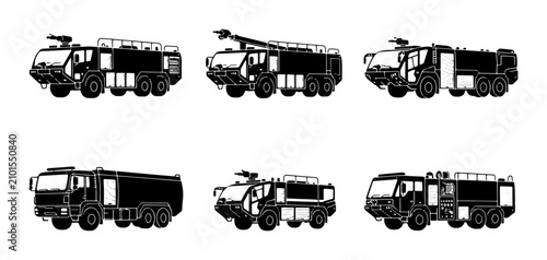 Foto Fire Truck Icons, Emergency Vehicle Set, Rescue Service Vector Graphics