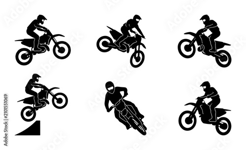 Fotografie Motocross Rider Silhouettes, Extreme Sports Action, Motorcycle Jumps & Tricks, V