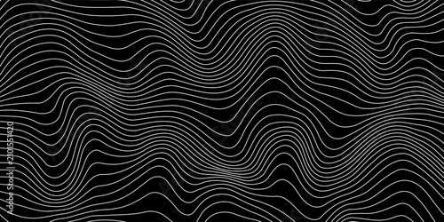 Abstract background with wavy white lines on a black background.