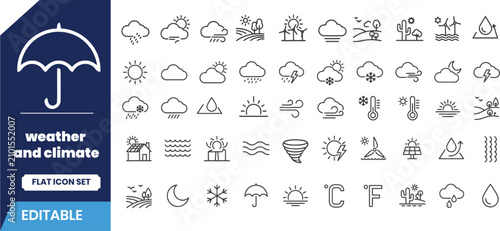 Weather icon set editable vector graphics for climate and forecast applications