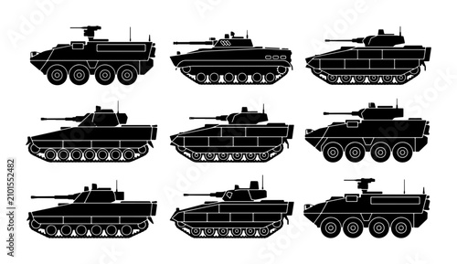 Konstfotografi Military Armored Vehicles, Tank Set, Combat Machines, Wheeled and Tracked Infant