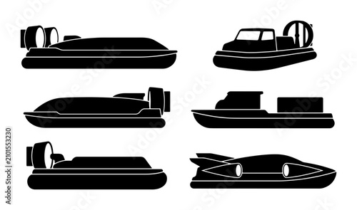 Canvastavla Hovercraft Silhouettes, Six Vector Icons for Transportation and Marine Concepts