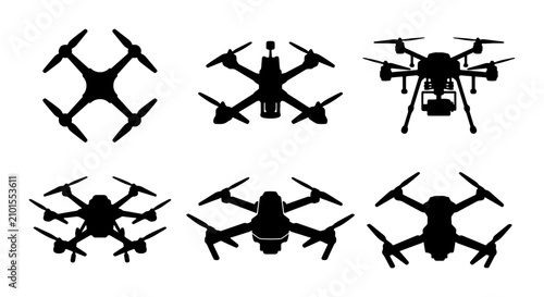 Canvas Print Drone Silhouettes, Quadcopter Icons, Aerial Photography Drones, UAV Vector Set