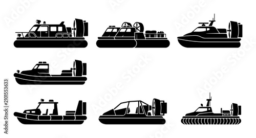Canvastavla Hovercraft Collection, Amphibious Vehicles Vector Icons, Marine Transport Set