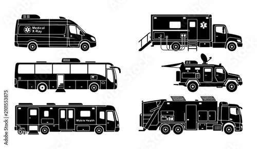 Konstfotografi Emergency Medical Vehicles, RVs, and Specialty Trucks Vector Icons Set