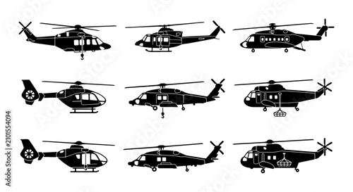 Obraz na płótnie Helicopter Icons Set, Aviation Vector Graphics, Military and Civilian Aircraft S