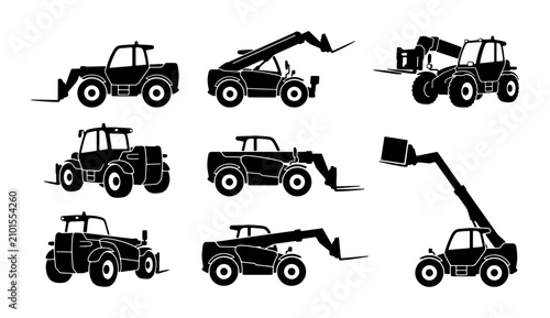Photos Construction Vehicle Icons: Telescopic Handler, Forklift, Loader Silhouettes for