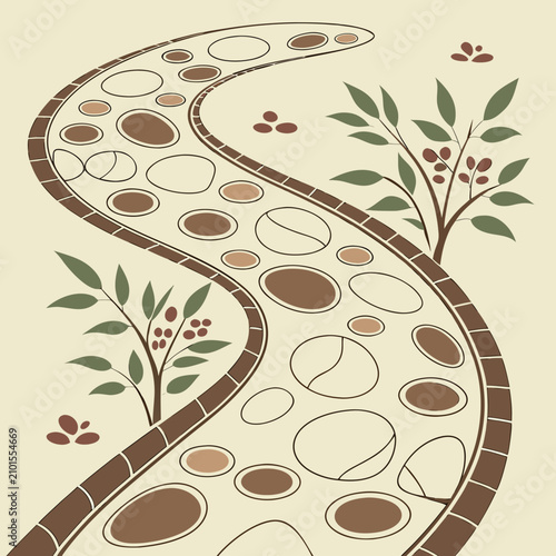 Fotografía Abstract illustration of a path with coffee beans and plants abstract illustrati
