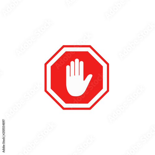 Stop work authority icon, stop hand icon over white and red and black border lines polygon transparen background