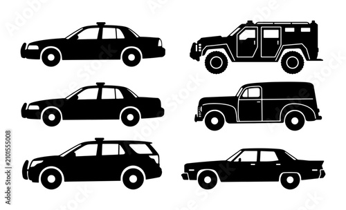 Cuadro en lienzo Police Cars Collection, Law Enforcement Vehicles Set, Security Transport Icons,
