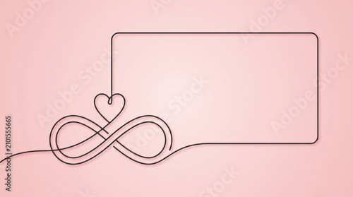 Friendship Day banner with continuous line infinity symbol, heart accent and spacious copy space on pastel pink background, representing lifelong friendship, kindness, unity and lasting relationships.