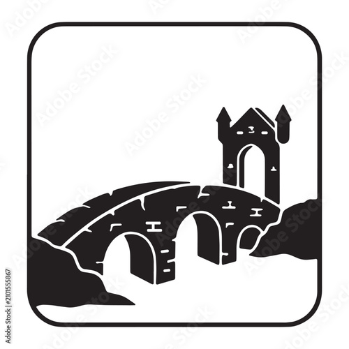Photography Old stone bridge and castle gatehouse illustration with gatehouse medieval archi