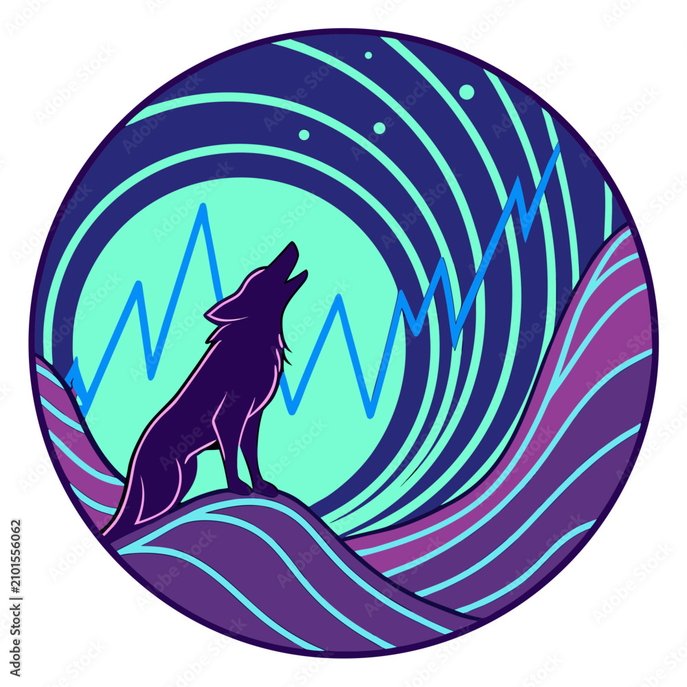 Photography Poster Illustration of a wolf howling at the moon with