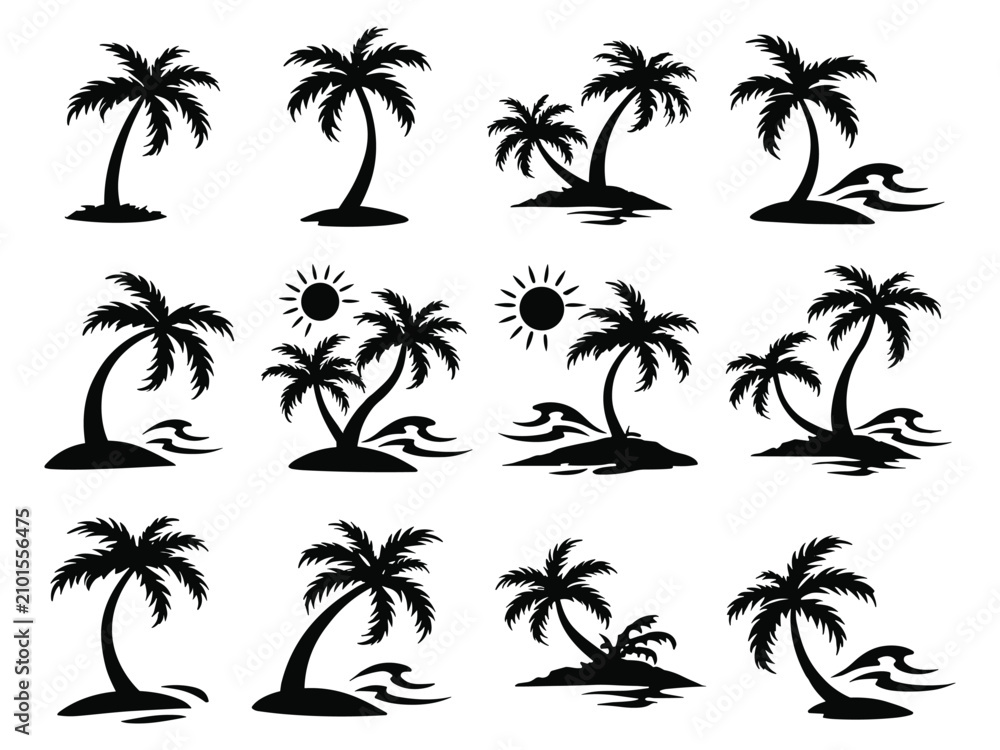 Fototapeta premium Set of palm tree silhouettes