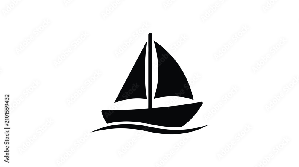 Fototapeta premium Sailing Boat Silhouette On White Background Nautical Symbol