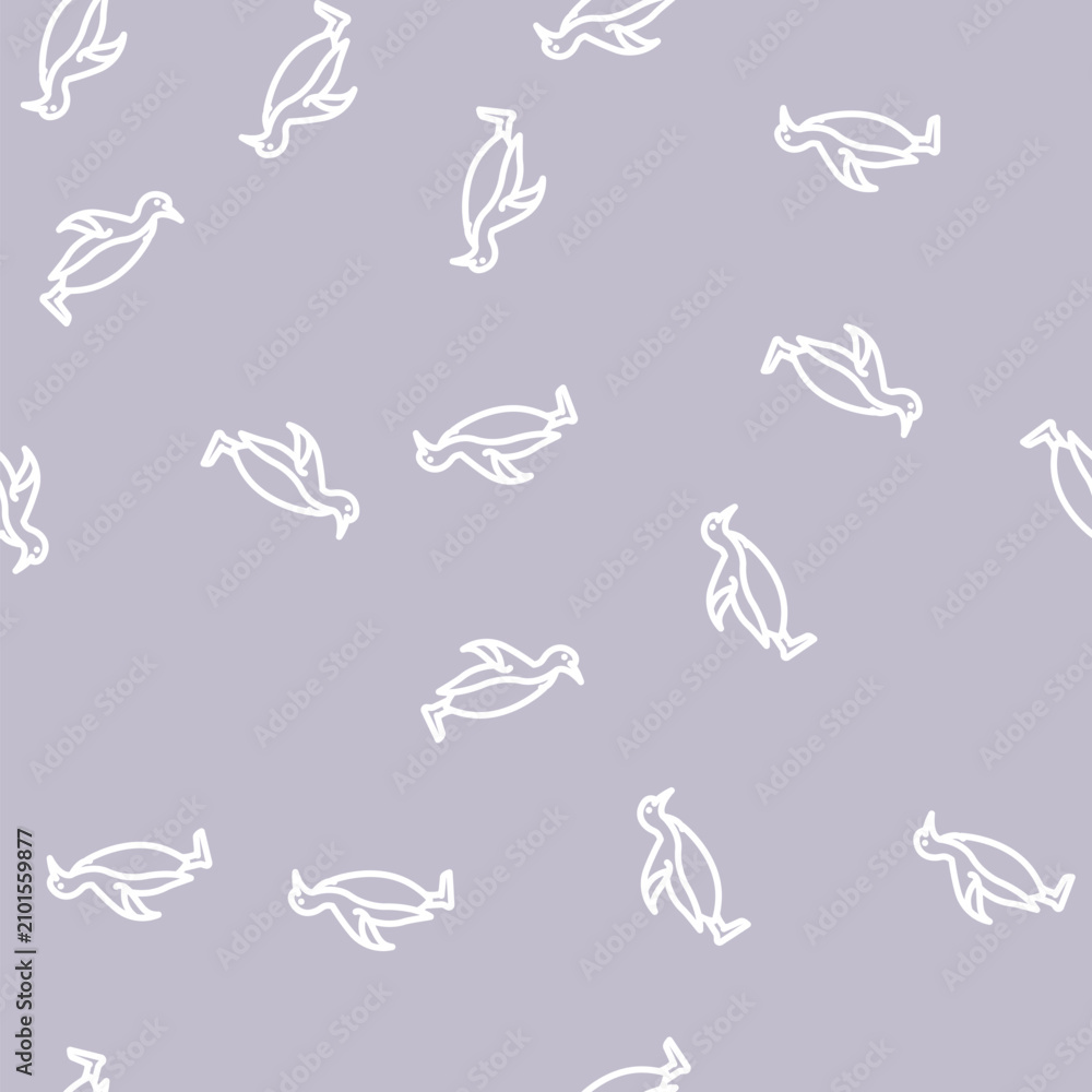 Obraz premium penguin bird line seamless pattern penguin bird thin line illustration