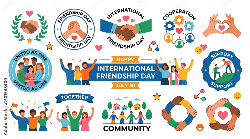 Fototapeta premium International Friendship Day and Community Support Emblems Collection.