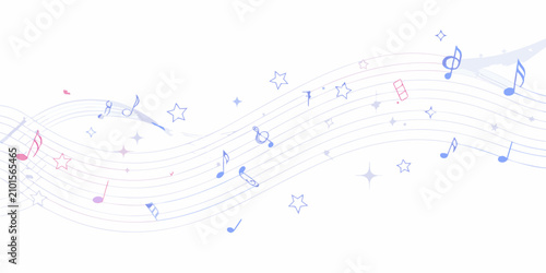 Fotografi Musical notes and staff lines a pastel colored vector illustration