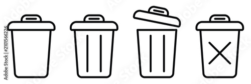 Clean outline trash can and recycle bin icons set for digital design elements
