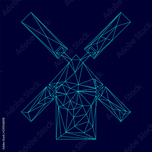 Fotografie Mill low poly triangulation triangulated polygonal electric cyan blue vibrant aq