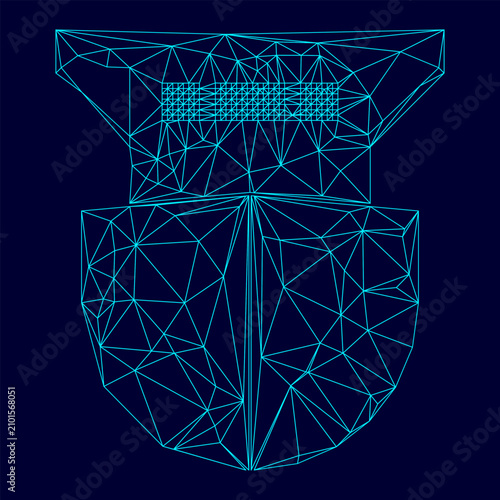 Obraz na plátne Seagoing cargo ship low poly triangulation triangulated polygonal electric cyan