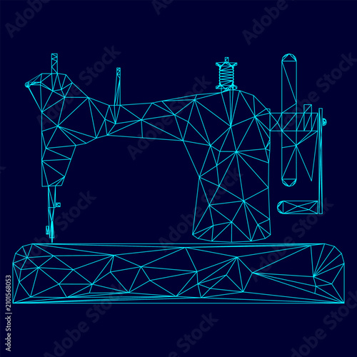 Foto Sewing machine low poly triangulation triangulated polygonal electric cyan blue