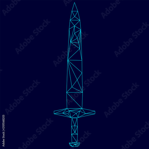 Картината върху платно Simple sword low poly triangulation triangulated polygonal electric cyan blue vi