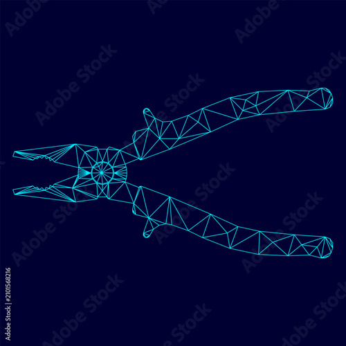 Obraz na plátně Pliers low poly triangulation triangulated polygonal electric cyan blue vibrant