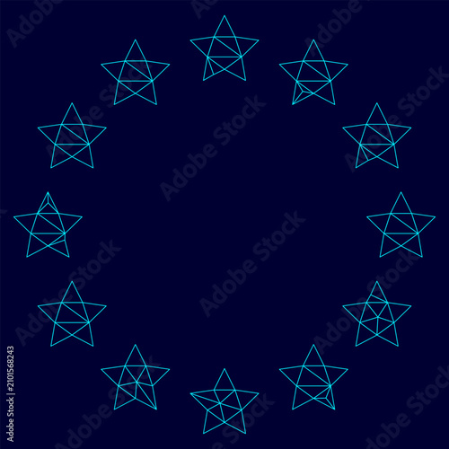 Photography Stars in circle low poly triangulation triangulated polygonal electric cyan blue