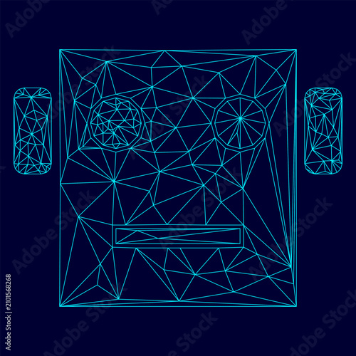 Fotografía Robot head low poly triangulation triangulated polygonal electric cyan blue vibr