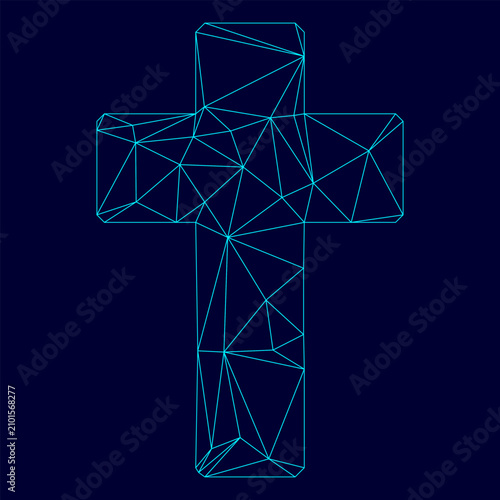 Фотография Church cross low poly triangulation triangulated polygonal electric cyan blue vi