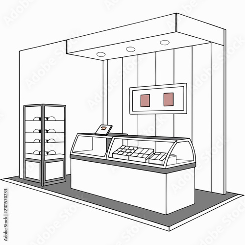 Obraz na płótnie Empty bakery shop with display cases and shelves bakery case bakery store