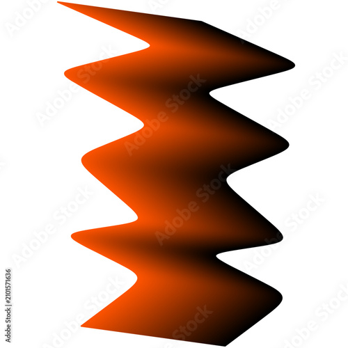 3D vector illustration of a vertical zigzag ribbon with an orange to black gradient, symbolizing parametric design, tech data frequency waves, and industrial innovation.