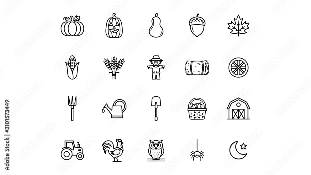 Fototapeta premium Autumn farm icons for seasonal design projects