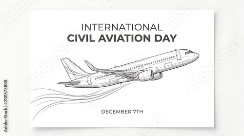 Simple monochrome flyer depicting a commercial airliner mid-flight, ideal for corporate holiday wishes in aviation fields.