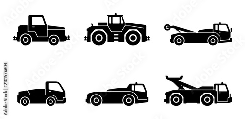 Schilderij op canvas Diverse Truck and Tow Truck Vector Icons, Transportation Service Collection