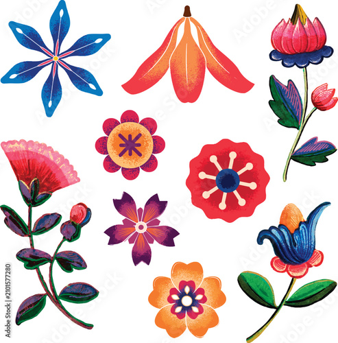 Decorative retro botanical flower clip art set vector