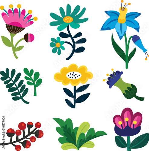Vibrant hand painted rose and pansy elements vector