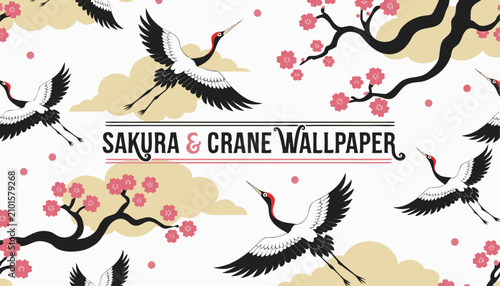 Foto Very beautiful realistic vector illustration of a seamless JAPANESE SAKURA & CRA