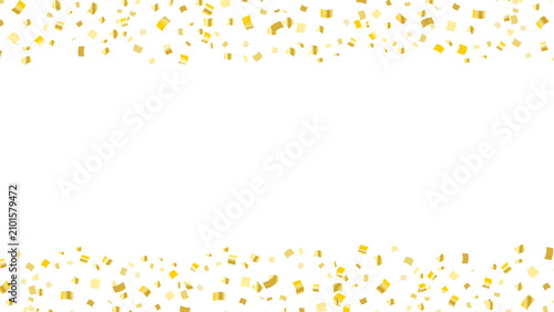 Festive Gold Confetti Frame on White Background