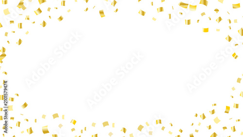 Festive Gold Confetti Frame on White Background
