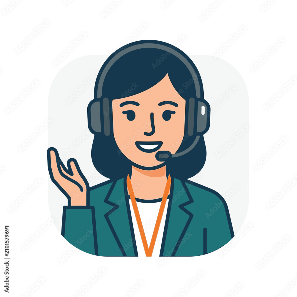 Fototapeta premium Customer service representative wearing headset illustration icon