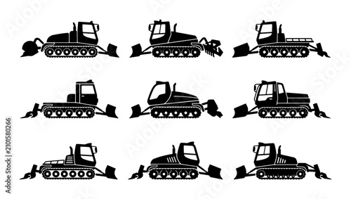 Obraz na płótnie Snow Groomer Vector Icons Set, Ski Slope Maintenance Machines, Winter Sports Equ