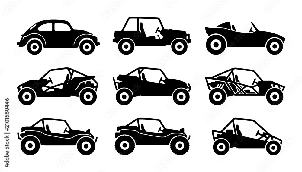 Fototapeta premium Off-road Buggy and Classic Car Silhouettes, Vector Set for Automotive Design